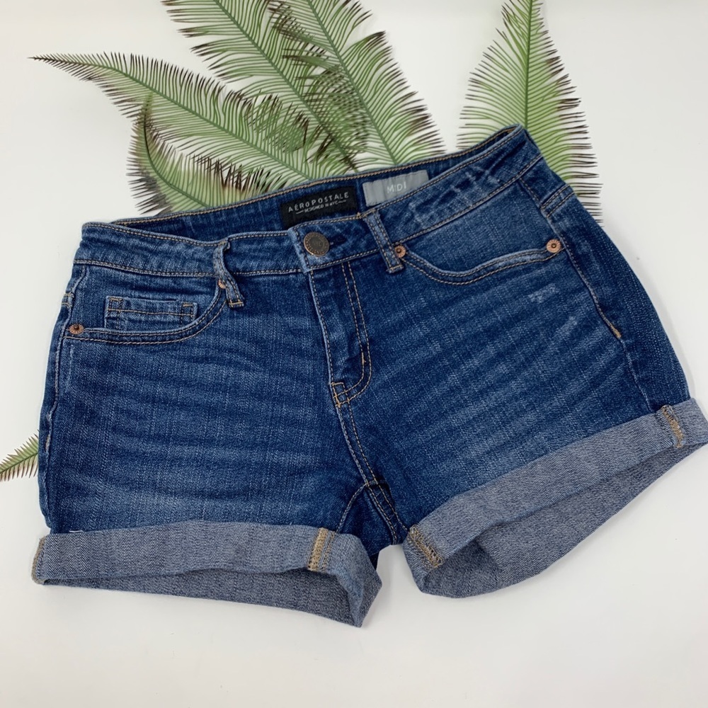 Aeropostale Midi Cuff Stretch Jean Shorts - Picture 8 of 8